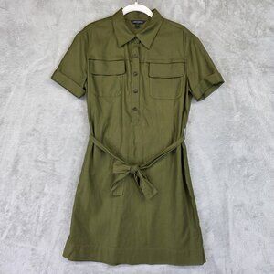 Banana Republic Shirt Dress Womens Small Green Belted Short Sleeve Pockets